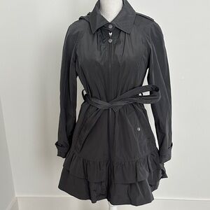 Betsey Johnson Charcoal Trench Coat with Ruffle Detail